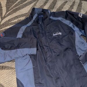 VTG Seattle Seahawks Jacket MENS M Blue FUL Zip Windbreaker Coat NFL Starter 90s
